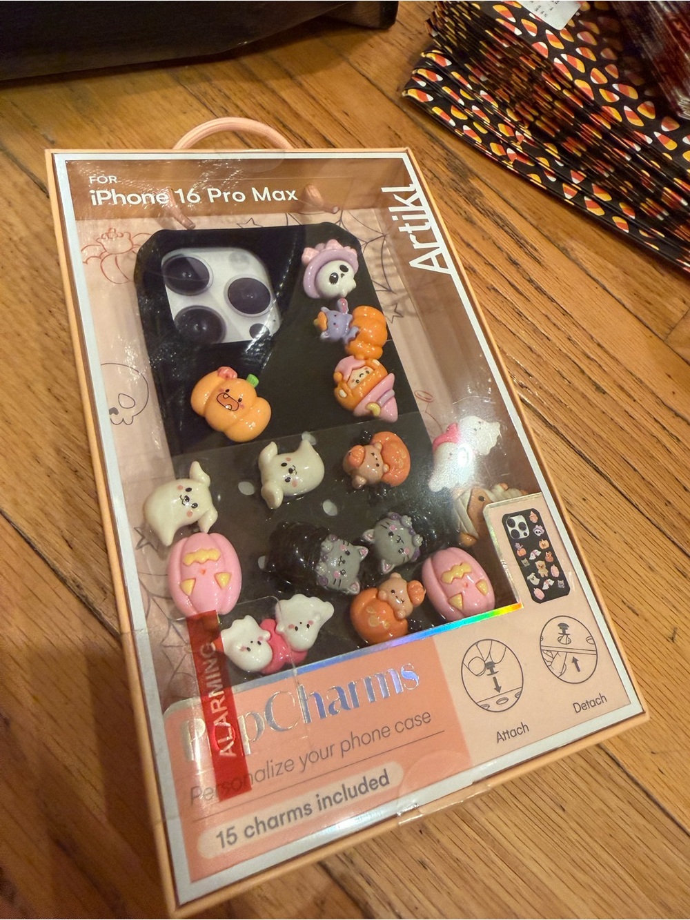 Cute Halloween Charm Phone Case for iPhone 16 Pro Max - Pink/Orange/Black